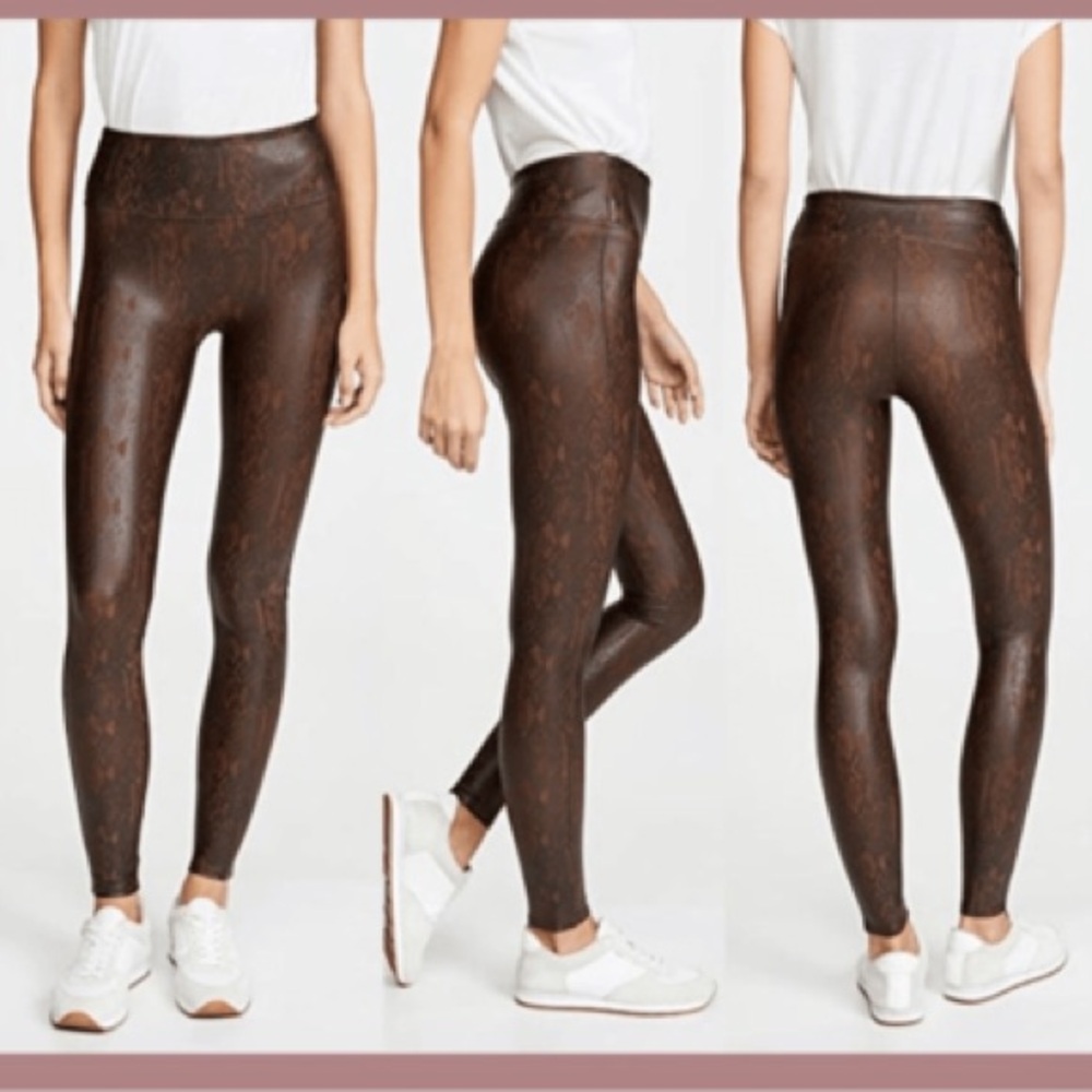 SPANX Brown High-Rise Faux Leather snake skin Leggings